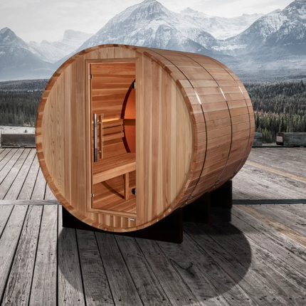 Golden Designs "Zurich" 4 Person Barrel with Bronze Privacy View Traditional Sauna (GDI-B024-01)