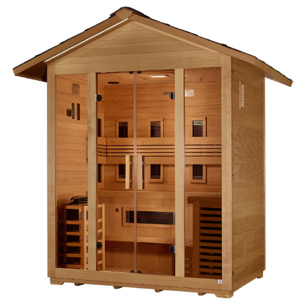 Golden Designs "Gargellen" 5 Person Hybrid (PureTech™ Full Spectrum IR or Traditional Stove) Outdoor Sauna (GDI-8125-01)