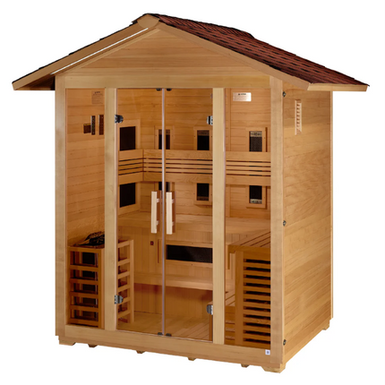Golden Designs "Gargellen" 5 Person Hybrid (PureTech™ Full Spectrum IR or Traditional Stove) Outdoor Sauna (GDI-8125-01)