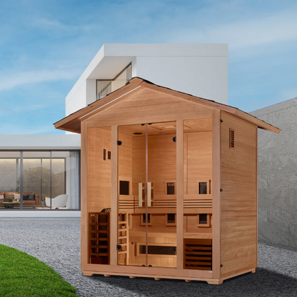 Golden Designs "Gargellen" 5 Person Hybrid (PureTech™ Full Spectrum IR or Traditional Stove) Outdoor Sauna (GDI-8125-01)