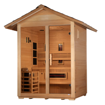 Golden Designs "Carinthia" 3 Person Hybrid (PureTech™ Full Spectrum IR or Traditional Stove) Outdoor Sauna (GDI-8123-01)
