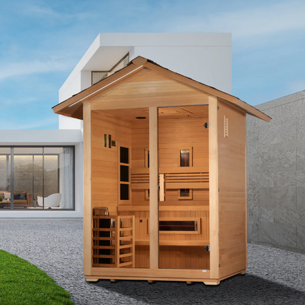 Golden Designs "Carinthia" 3 Person Hybrid (PureTech™ Full Spectrum IR or Traditional Stove) Outdoor Sauna (GDI-8123-01)